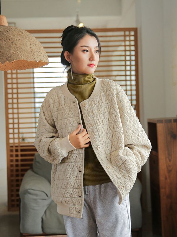 燕燕~棉麻商品~ 冬季新品   寬鬆顯瘦夾棉加厚外套 