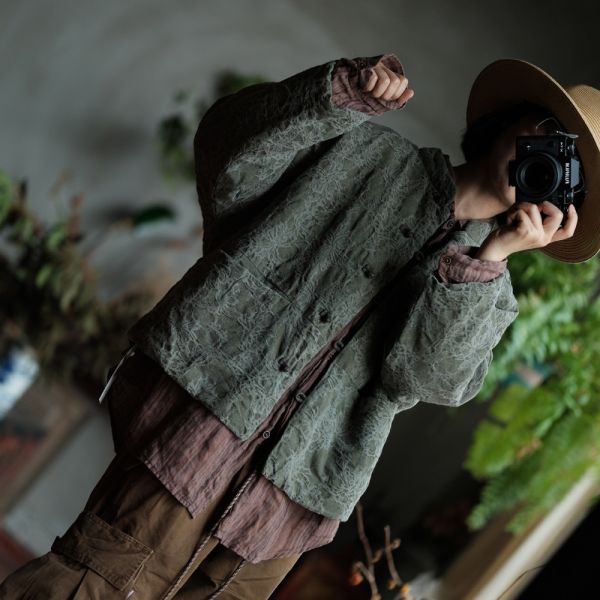 燕燕~棉麻商品~純亞麻。復古文藝仿香雲紗印花棉衣外套  ab191201 