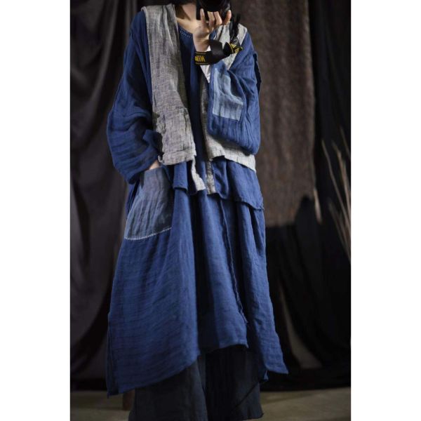 燕燕~春秋  寬鬆v領  寬袖闊版  長袍洋裝 連身裙 + 外搭背心 