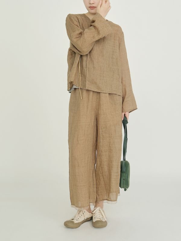 燕燕~棉麻商品~ 秋款 苧麻提花材質 做舊斜襟繫帶襯衫 開衫外套   ab2318801 