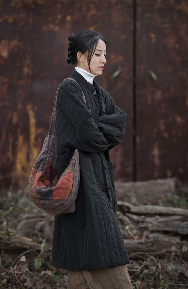 燕燕~秋冬新款    夾棉加厚保暖炒色絎縫長外套 盤長棉服棉衣外套 