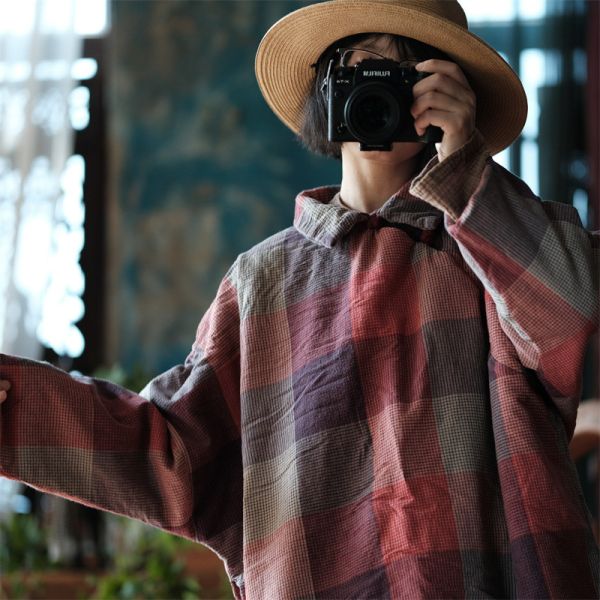 燕燕~秋冬新款 純棉翻領盤扣套頭寬鬆棉袍長棉衣上衣。ab212501 