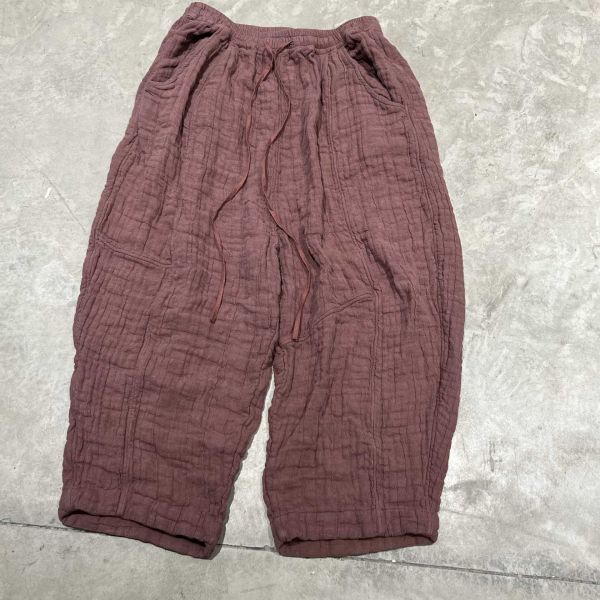 燕燕～雙層縐亞麻休閒寬褲 長褲 