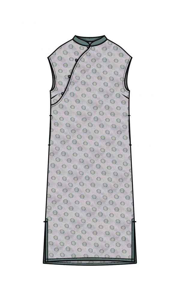 燕燕~苧麻  印花長旗袍 洋裝 連身裙 ab2222201 