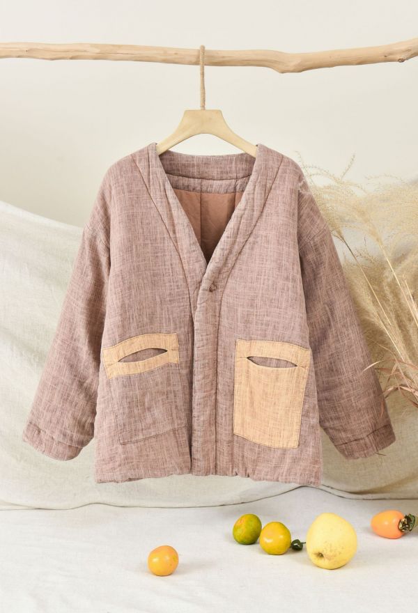 燕燕~棉麻商品~秋冬新品 亞麻   炒色做舊夾棉加厚改良禪意風女式棉服棉衣外套 