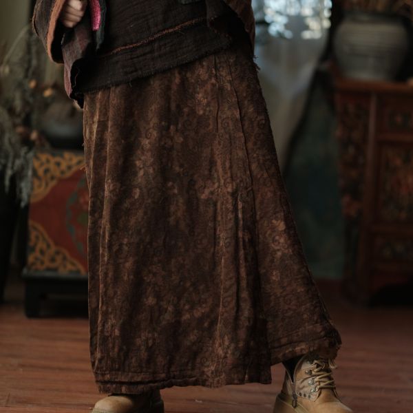 燕燕~秋冬新款 拼色文藝復古百搭半身裙碎花長裙 abGMJ20201 