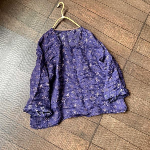 燕燕棉麻～夏款 莧麻 數位印花寬鬆漢服設計師款 方領文藝休閒麻衫 上衣 