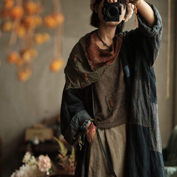 燕燕~復古文藝拼色布三角巾圍巾頭巾  abW07501 