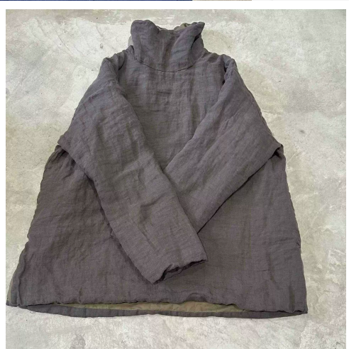 燕燕～印花亞麻夾棉高領套頭打底衫 高領上衣 ab25501 