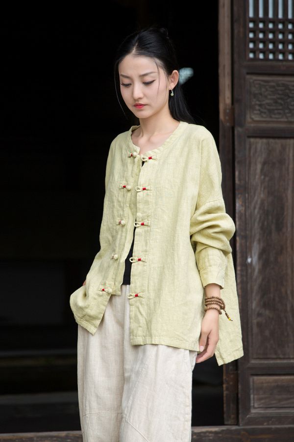 燕燕～秋季新款 復古盤扣新中式襯衫 寬鬆文藝國風禪意茶服上衣 