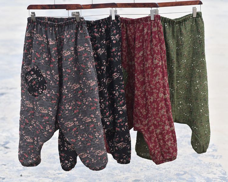 燕燕~棉麻 文藝吊襠褲寬鬆休閒雙層紗復古哈倫褲 印花鬆褲 