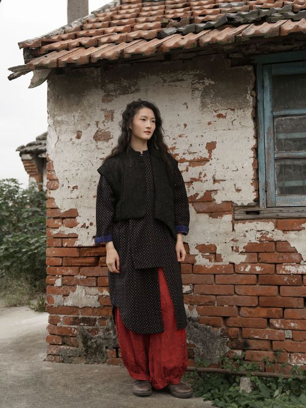 燕燕～ 秋冬款 富貴花天絲提花寬鬆闊腿褲 雙層顯瘦直筒褲 ab2436901 