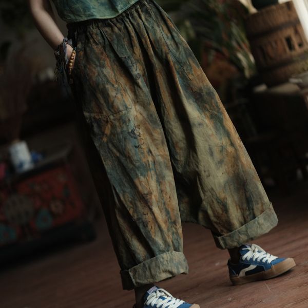 燕燕~復古文藝手工植物染吊檔休閒褲 ab236101 