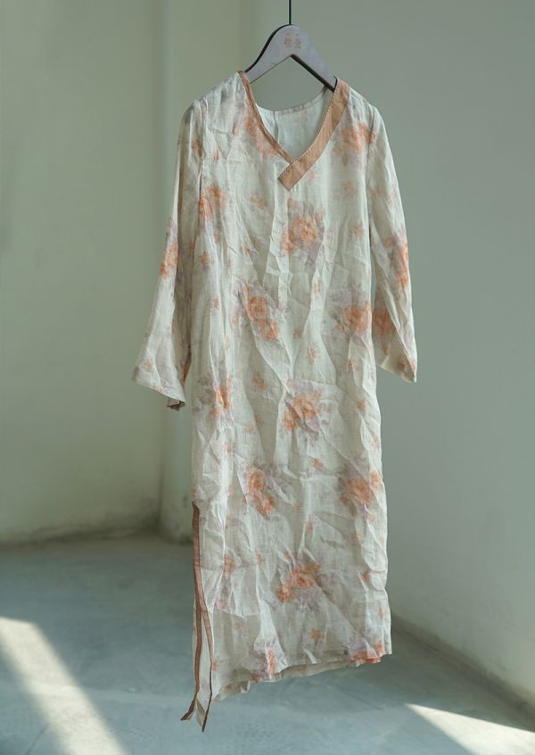 燕燕~苧麻 文藝數碼印花修身 洋裝 連身裙 ab2219501 