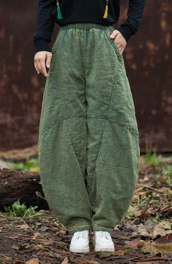 燕燕～秋冬新款 莧麻夾棉加厚炒色燈籠褲 文藝復古棉麻打坐禪修太極褲 長褲 