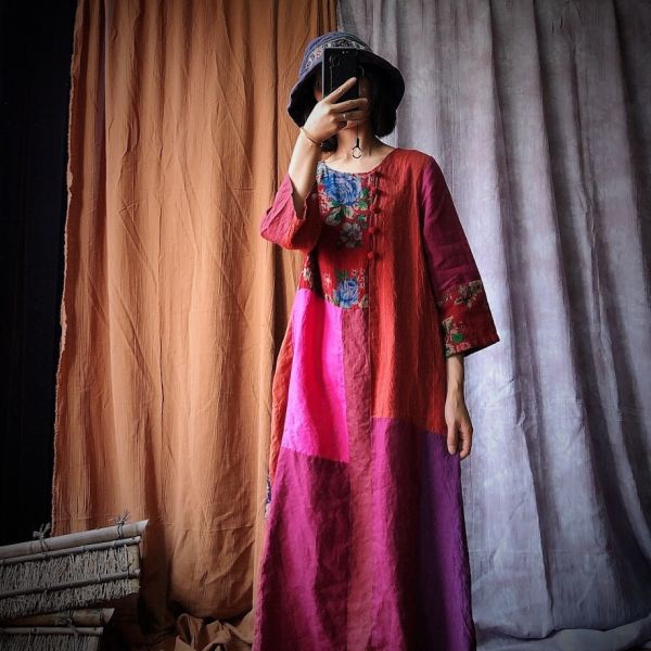 燕燕~拼布寬鬆禪意袍子 鬆弛感 洋裝 連身裙 ab167701 