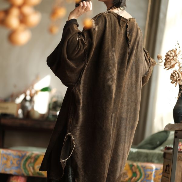 燕燕~復古文藝氛圍感寬鬆純棉中長款T恤 長版上衣 （寬鬆版型）abGMJ59901 