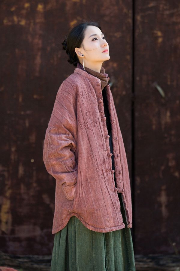 燕燕~冬新品   苧麻髒染夾棉絎縫棉服 禪意風保暖外套 