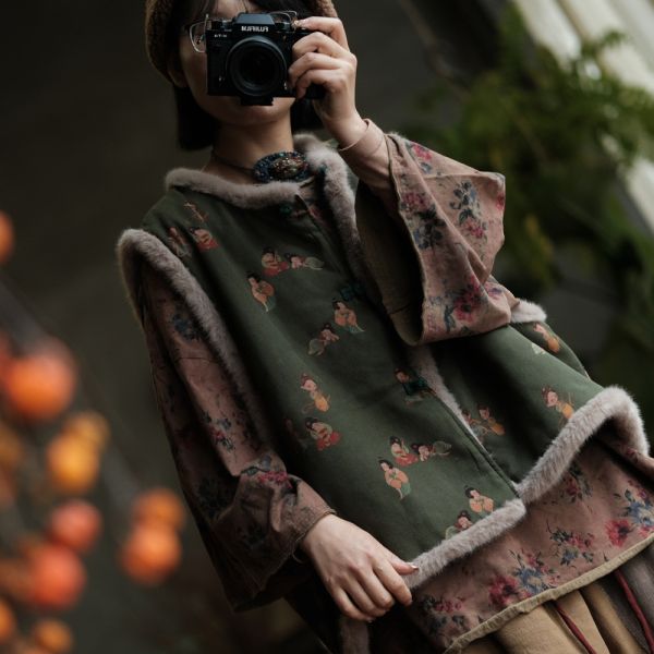 燕燕~復古毛毛夾棉背心棉衣 ab234201 