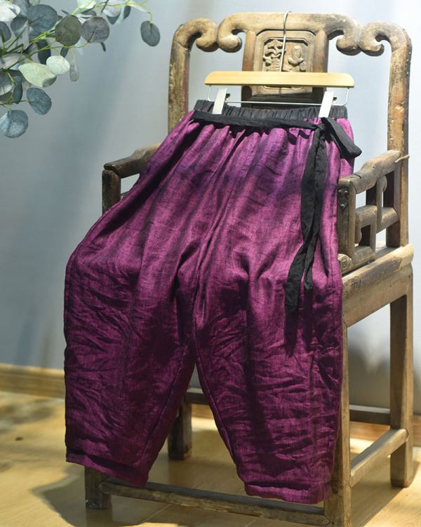 燕燕~春秋新款 色織亞麻寬鬆蘿蔔褲 休閒旅行燈籠褲禪意闊腿褲 