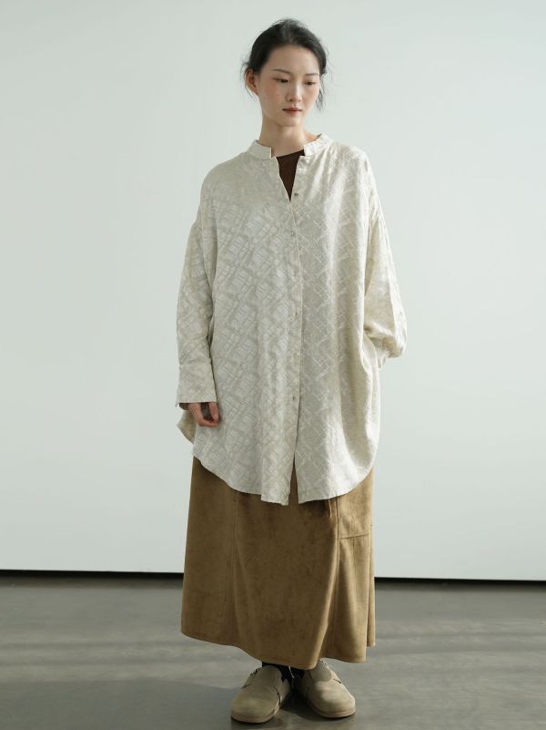 燕燕~早春款～新中式簡約提花襯衫 復古立領寬鬆蝙蝠袖長上衣 ab2503401 