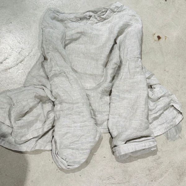 燕燕～春夏新款 亞麻領套頭後開叉復古小衫 休閒百搭上衣 