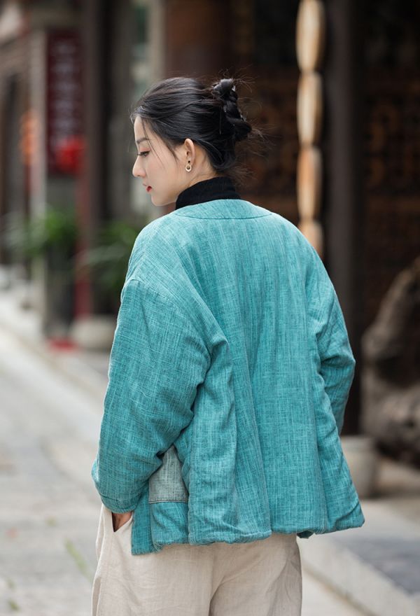 燕燕~棉麻商品~秋冬新品 亞麻   炒色做舊夾棉加厚改良禪意風女式棉服棉衣外套 