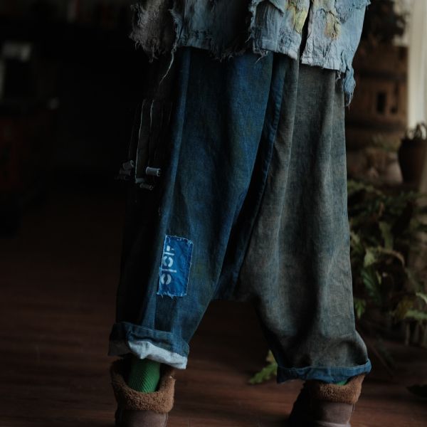 燕燕~輕訂製  復古文藝手工髒染 休閒褲 長褲    ab234501 