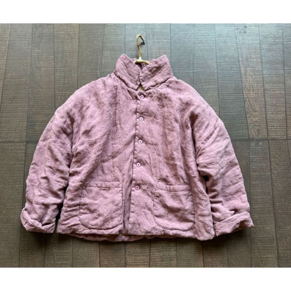 燕燕~秋季新款 （短版）高品質砂洗亞麻棉衣藝術復古寬鬆亞麻棉服中長款夾棉外套 ab438901 