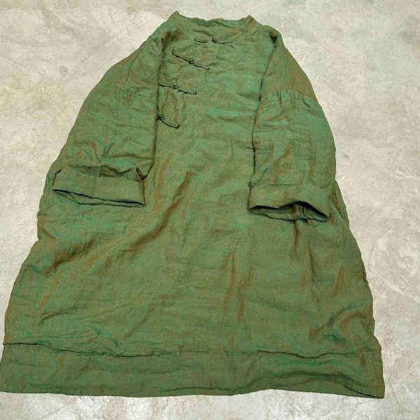 燕燕 色織雙層偏襟復古中式盤扣長袍上衣 洋裝 連身裙 