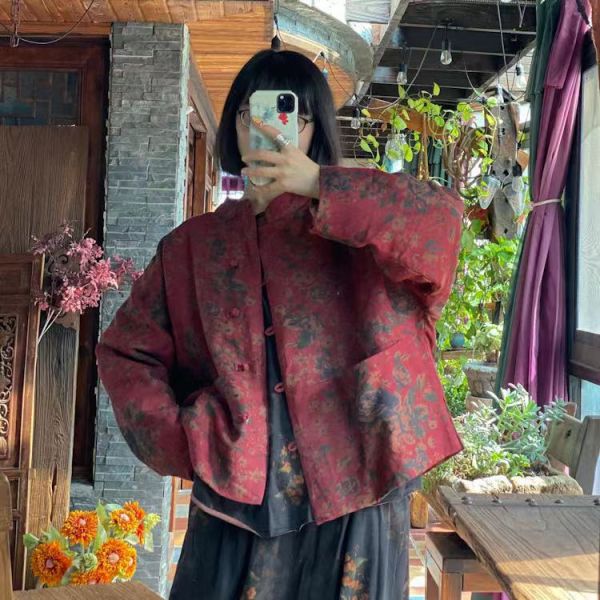 燕燕~棉麻商品~純亞麻。復古文藝仿香雲紗印花棉衣外套  ab191201 