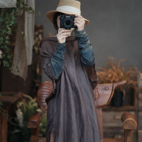 燕燕~春夏款 高品質純苧麻 個性寬鬆毛邊大袍 上衣 可當連身裙   ab199201 