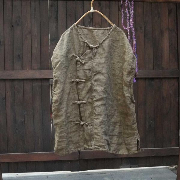 燕燕~高品質色織亞麻亞麻寬鬆休閒無袖背心 可加購長裙配一整套 