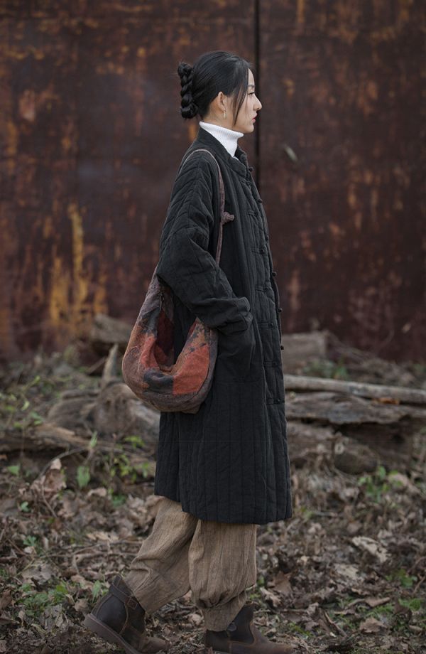 燕燕~秋冬新款    夾棉加厚保暖炒色絎縫長外套 盤長棉服棉衣外套 