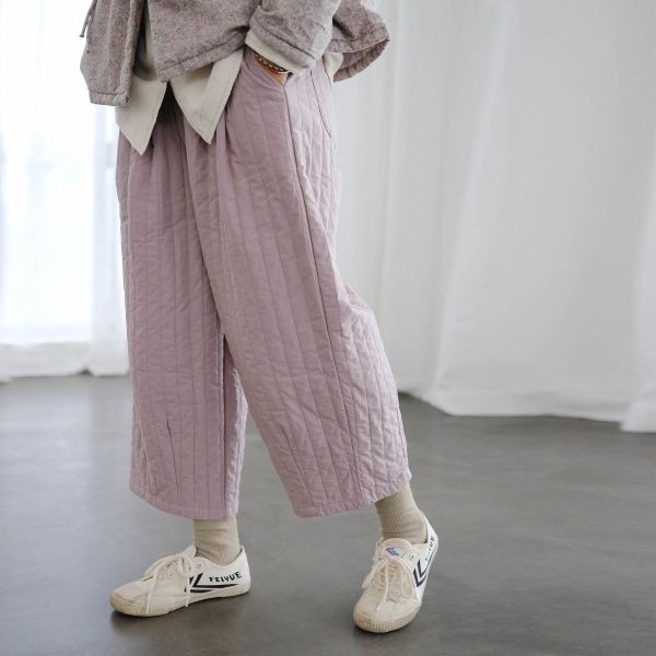 燕燕~休閒文藝加厚絎棉九分褲 乾淨簡約條紋絎線棉褲  ab2237701 