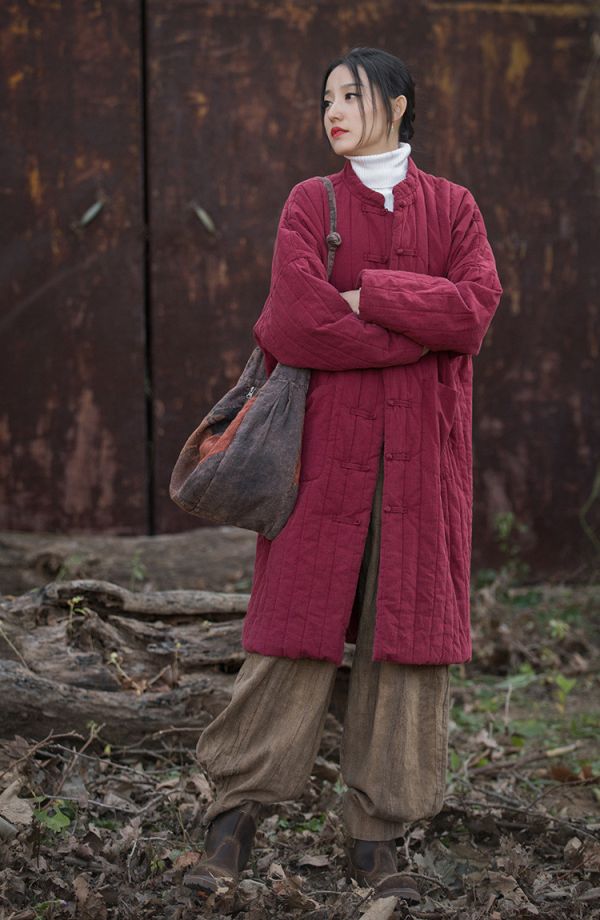 燕燕~秋冬新款    夾棉加厚保暖炒色絎縫長外套 盤長棉服棉衣外套 