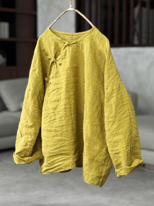 燕燕~夏季新款～復古盤扣亞麻立領中國風寬鬆中式襯衫 