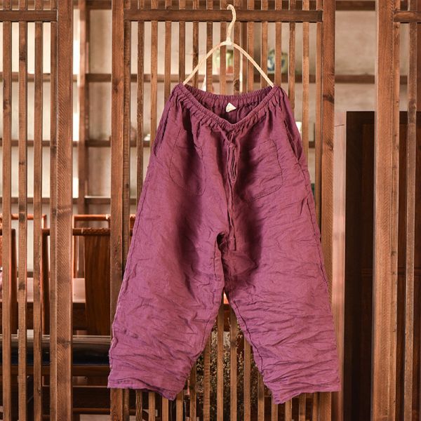 燕燕~砂洗亞麻      休閒闊腿蘿蔔褲 文藝女士休閒褲 長褲 