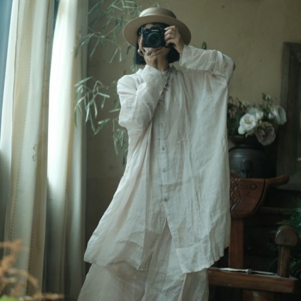 燕燕~水洗麻～寬鬆飄逸蝙蝠袖薄襯衫防曬上衣。ab196101（這件非常寬鬆喔） 