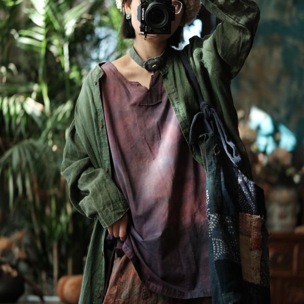 燕燕~棉麻商品~植物染背心＋長洋＋外套 3件一套（長袖套裝） 
