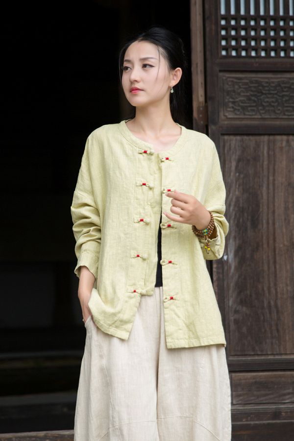 燕燕～秋季新款 復古盤扣新中式襯衫 寬鬆文藝國風禪意茶服上衣 