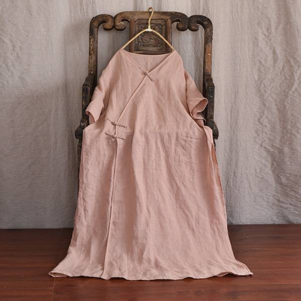 燕燕~棉麻商品~苧麻材質 手工盤扣改良寬鬆洋裝 連身裙 