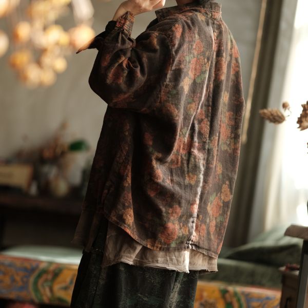 燕燕~秋冬新款 文藝復古雙層寬鬆翻領拼接開襟衫襯衫 ab96001 