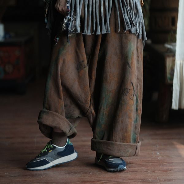 燕燕~復古文藝手工植物染吊檔休閒褲 ab236101 