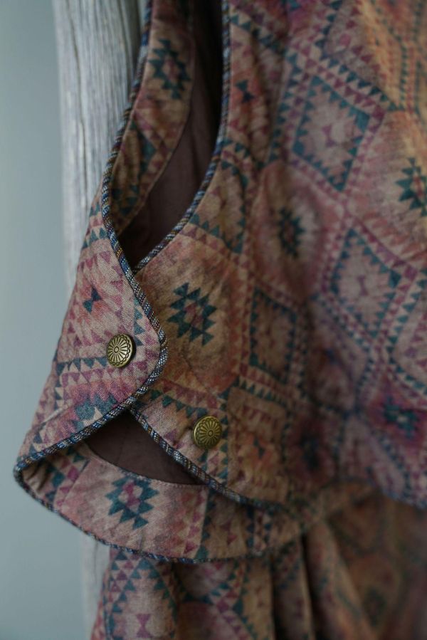 燕燕~復古印花磨毛撞擊色盤扣棉服外套 以及同花色長褲 （可搭成套裝） ab2540101 