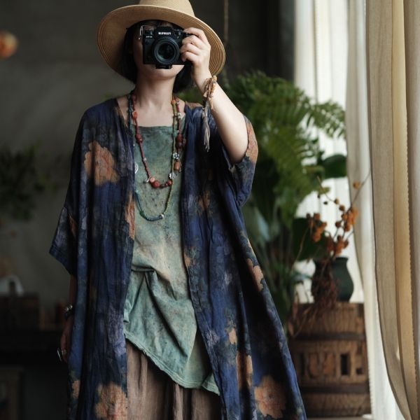 燕燕～雙層棉紗. 復古舊感 舒適寬鬆防曬衣大外披上衣 外套。ab195901 