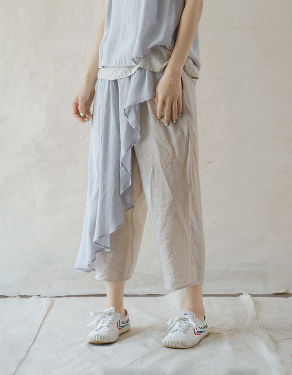 燕燕~棉麻商品 清涼款 撞色絲綿寬鬆漁夫褲 顯瘦百搭九分直筒褲 褲裙 民俗風寬褲 