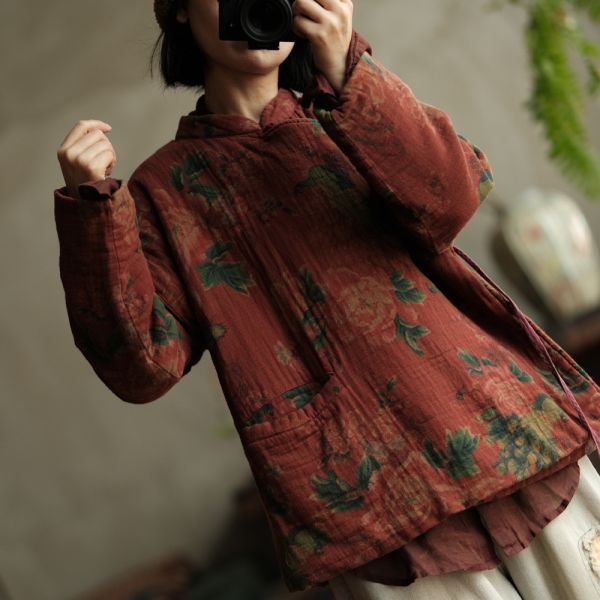 燕燕~棉麻商品~改良立領盤扣繫帶復古文藝懷舊寬鬆棉衣上衣   ab161201 