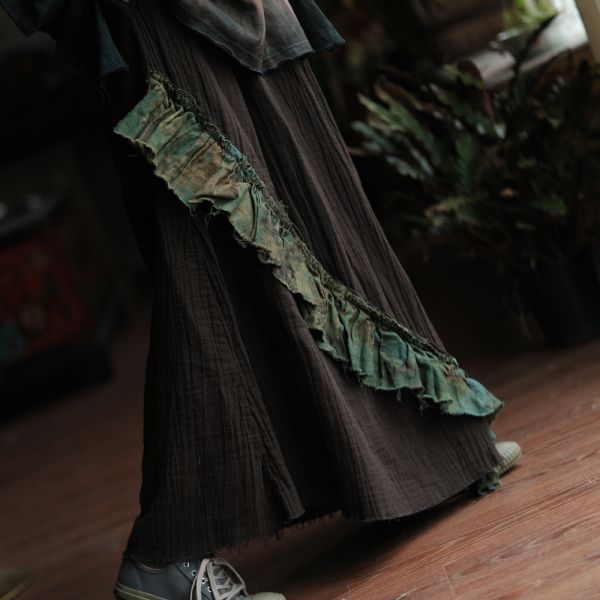 燕燕~高端棉麻～設計復古文藝花邊長裙    ab236001 