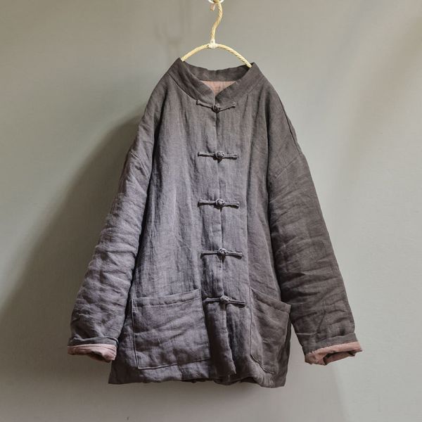 燕燕~秋冬新品～亞麻 中式傳統手縫盤扣禪意棉服 文藝復古男女保暖棉衣外套 